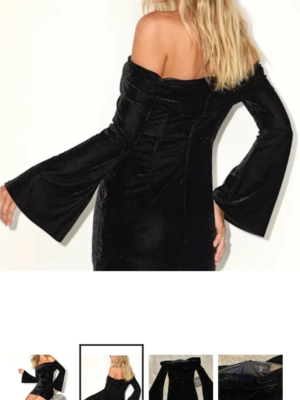 Lulu's Black Off the Shoulder Velvet Dress with Bell Sleeves